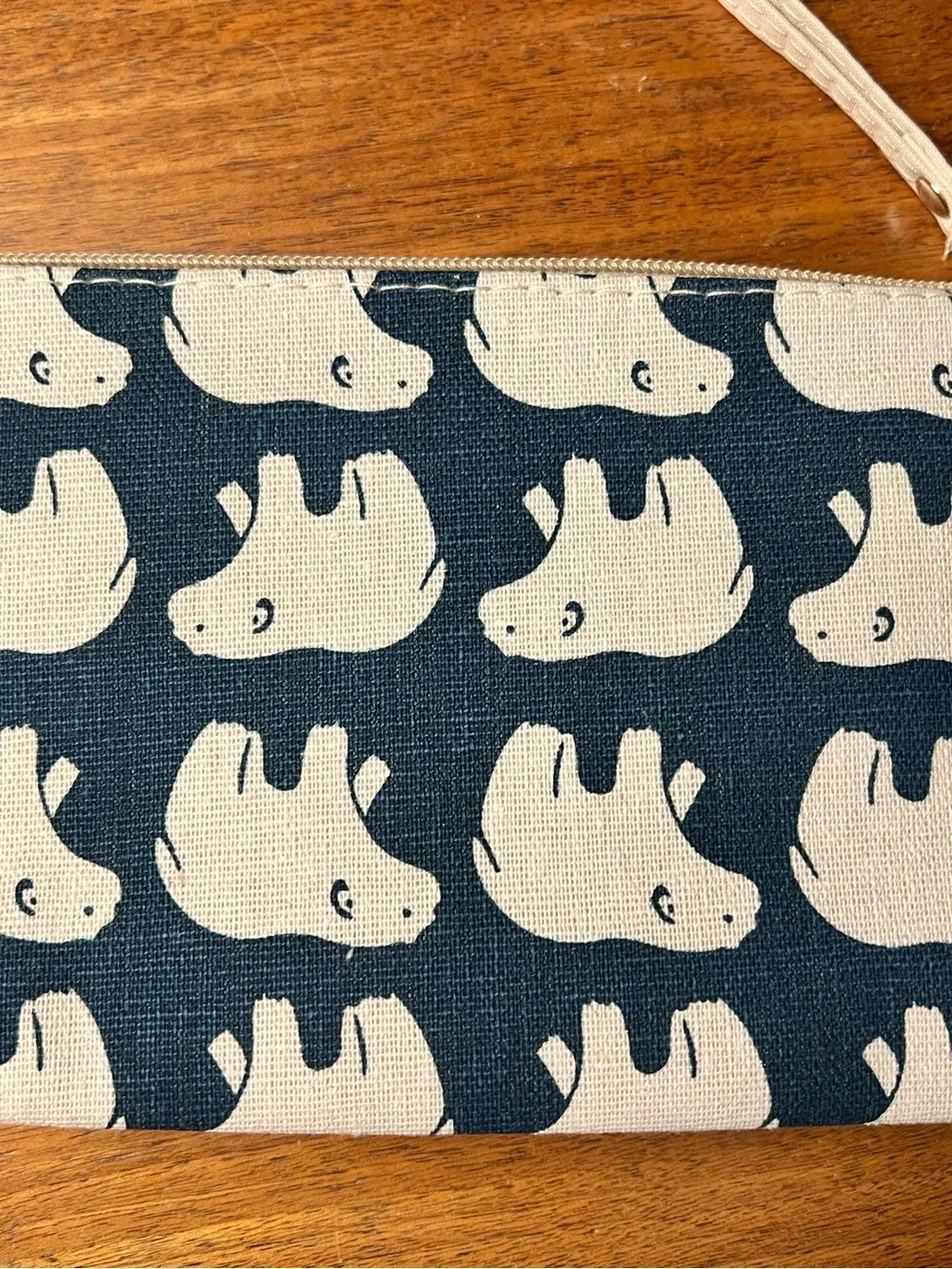 Handmade Natural Style Polar Bear Canvas Cosmetic Pouch in Navy and Cream